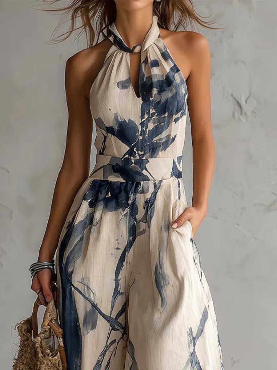 Lila Ink Wash Print Wide-Leg Jumpsuit