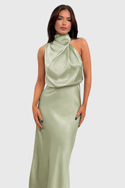 AVA | GLAMOROUS SATIN HALTER DRESS