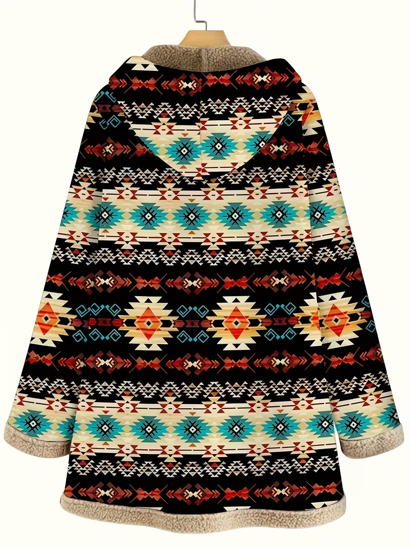 Sableen™ | Hooded Aztec Longline Cardigan