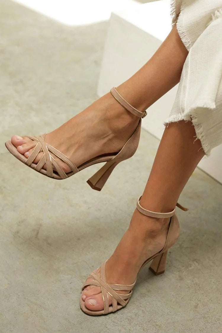 Hana - Brown Patchwork Peep-Toe Stiletto Heels
