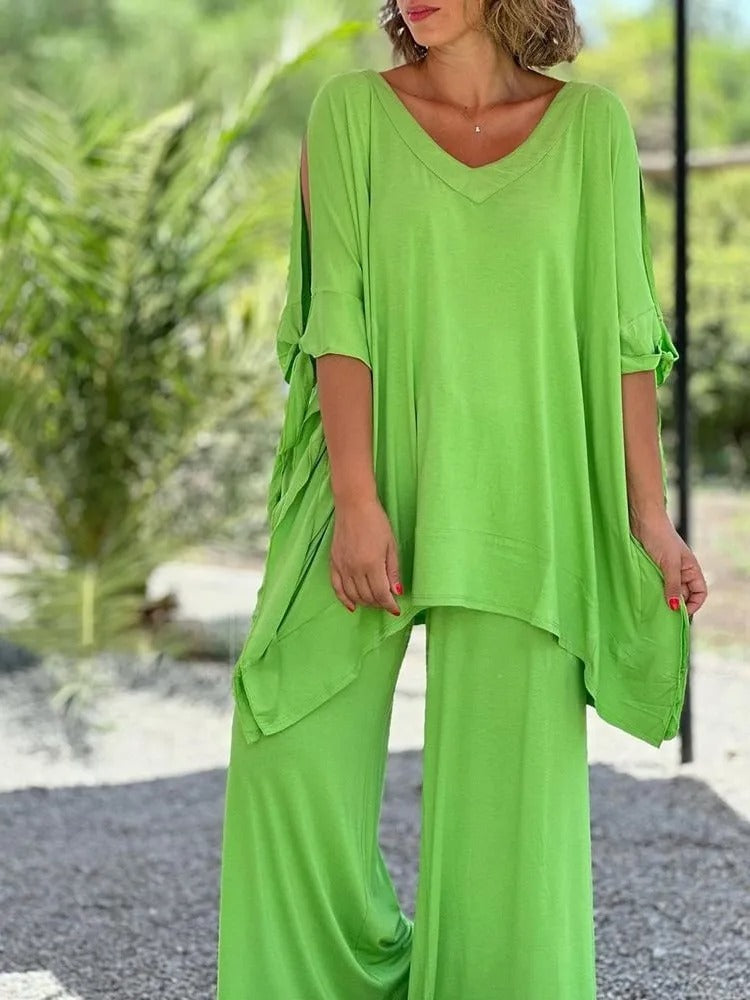 Úrsula™ | Women's Cold-Shoulder Tunic &amp; Wide-Leg Pants Two-Piece Set