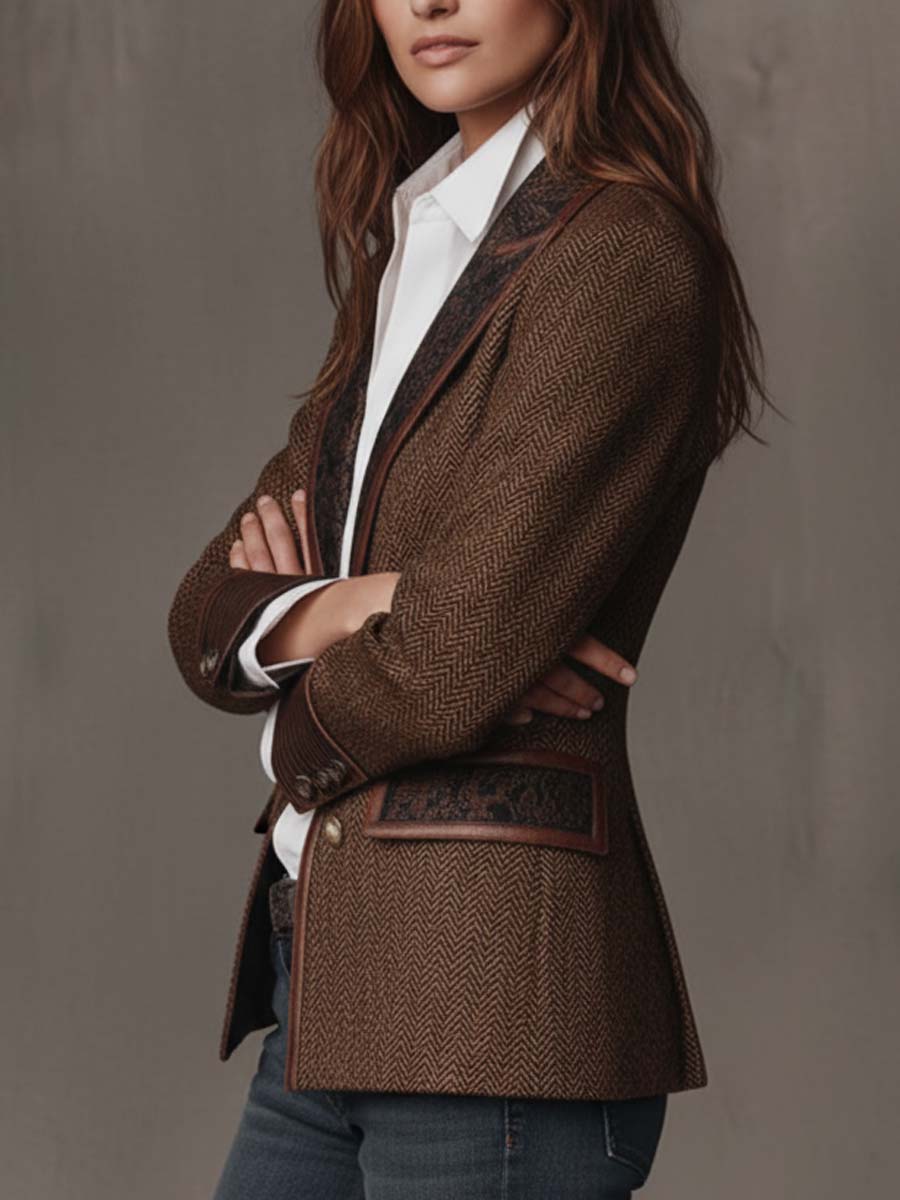 Marguerite | Printed Herringbone Panel Blazer
