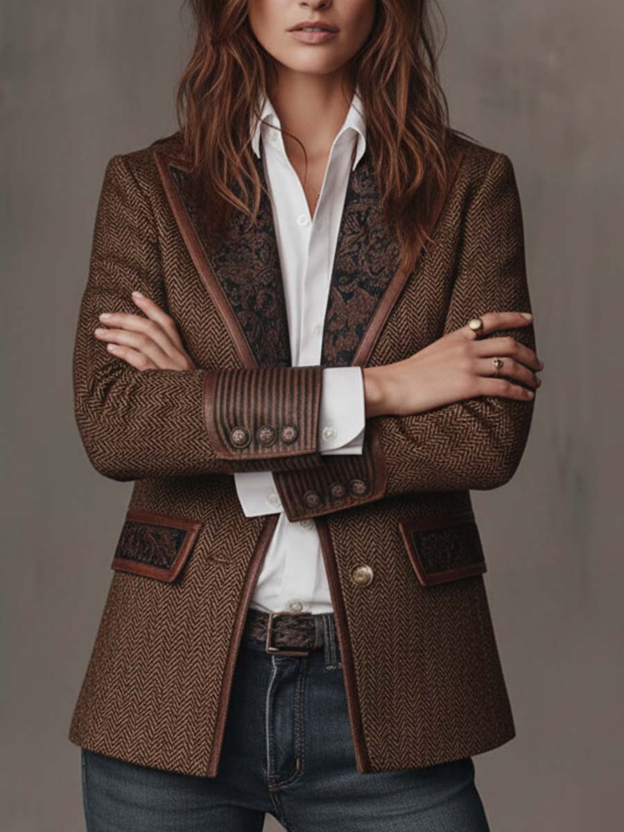 Marguerite | Printed Herringbone Panel Blazer