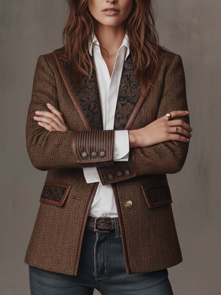Marguerite | Printed Herringbone Panel Blazer