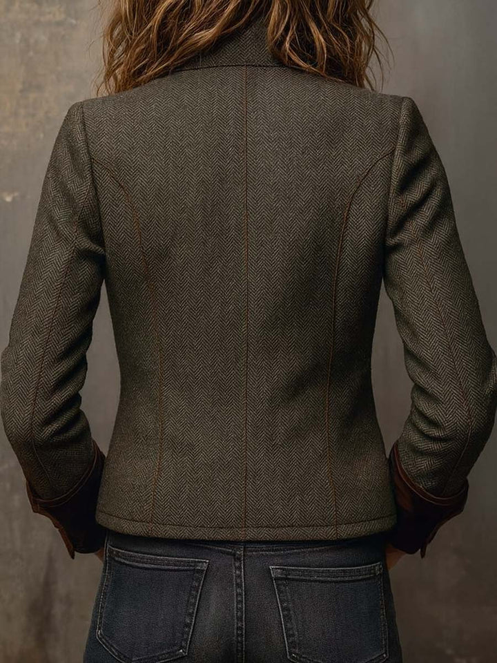 Wilhelmina | Herringbone Contrast-Trim Vintage Blazer