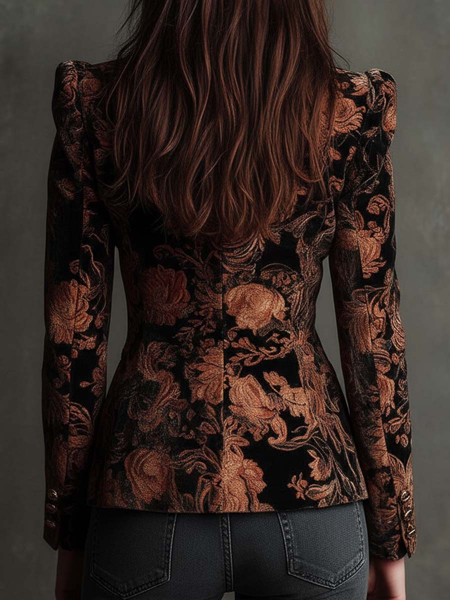Anastasia | Black & Bronze Floral Tailored Blazer