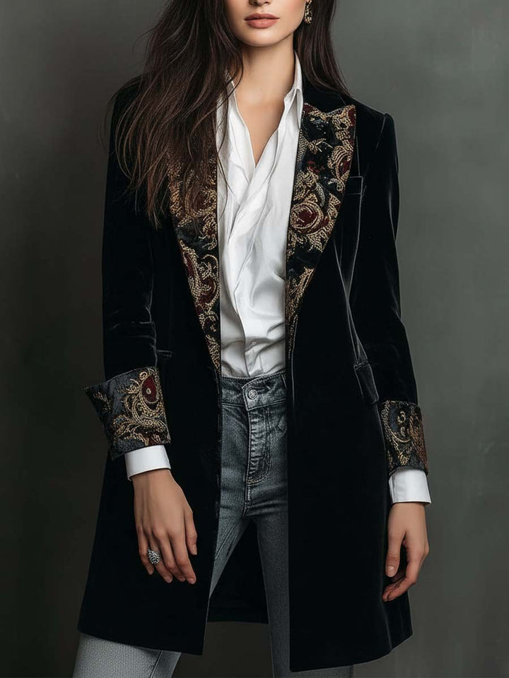 Delphine | Black Baroque-Print Slim Fit Blazer
