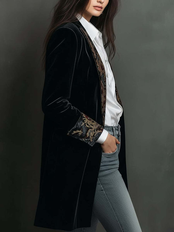 Delphine | Black Baroque-Print Slim Fit Blazer