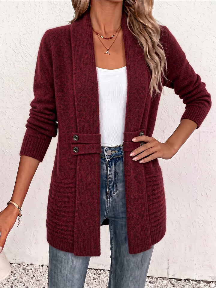 Marlowe™ | Burgundy Ribbed Knit Button-Tab Cardigan
