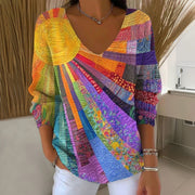 Maëlys™ | Multicoloured vintage V-neck T-shirt