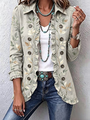 Verdaine™ | Women's Sage Leaf Print Ruffle Jacket