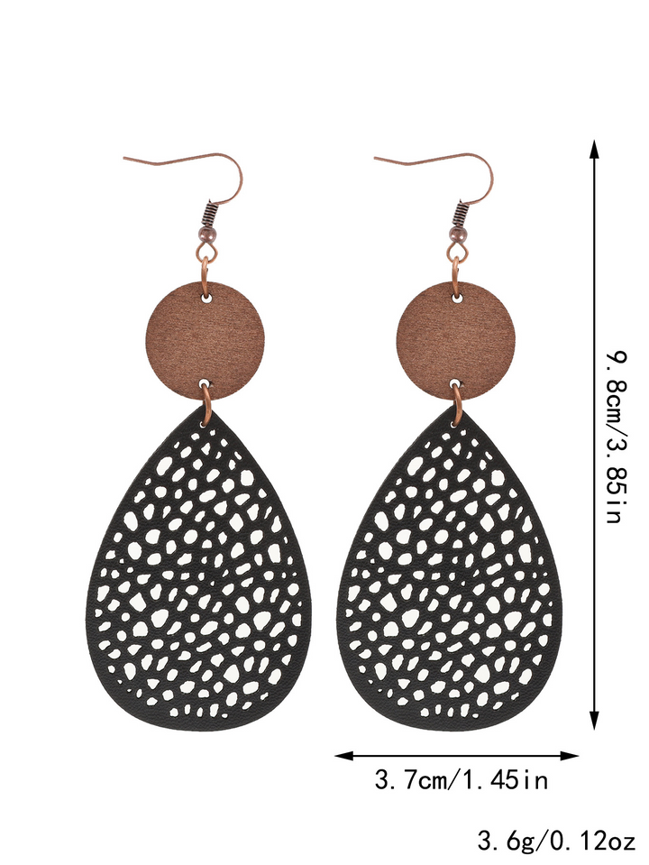 Eliana - Vintage Style Hollow-Out PU Leather Drop Earrings