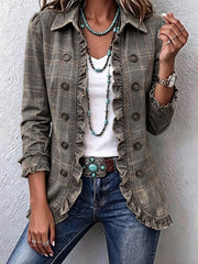 Havelyn™ | Women's Olive Plaid Ruffle Trim Jacket