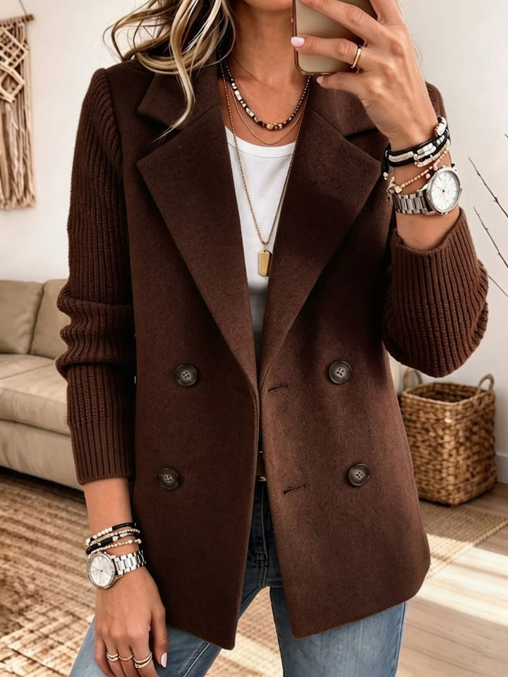 Sabine™ | Double-Breasted Blazer with Knit Sleeves