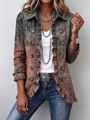 Terracine™ | Women's Rust Ombre Abstract Ruffle Jacket