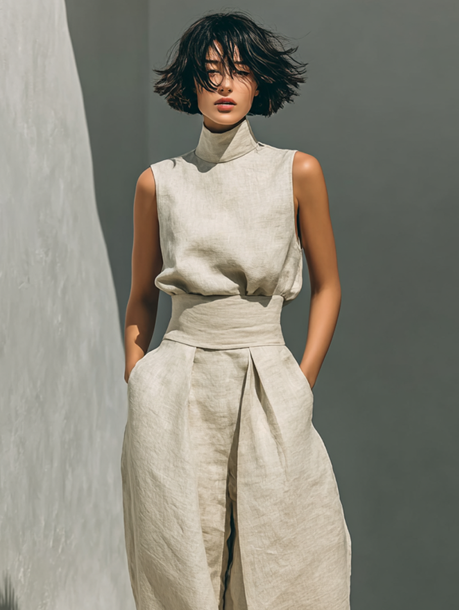 Venancia™ | Women's High-Neck Top &amp; Wide-Leg Pants Two-Piece Set
