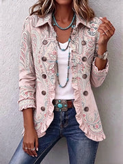 Amaryse™ | Women's Rose Paisley Ruffle Trim Jacket