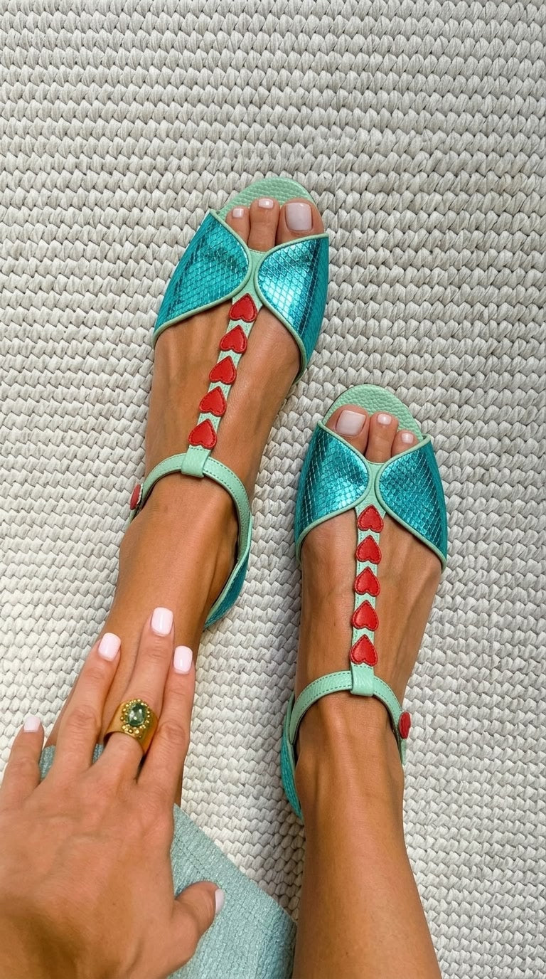 Iza™ | Women's Peep-Toe T-Strap Sandals with Heart Detail