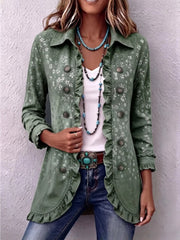 Verowyn™ | Women's Olive Ditsy Floral Ruffle Jacket