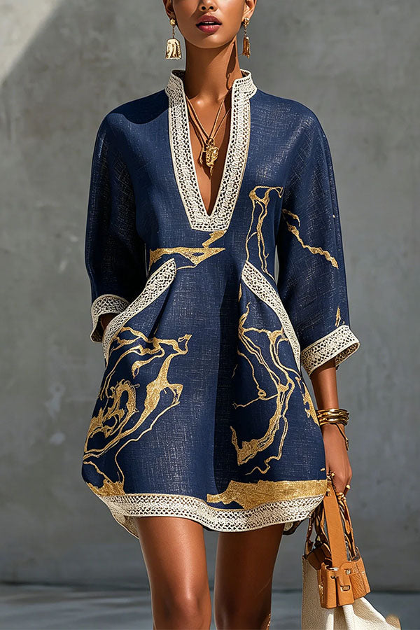 Pirella | Gold Marble-Effect Tunic Dress