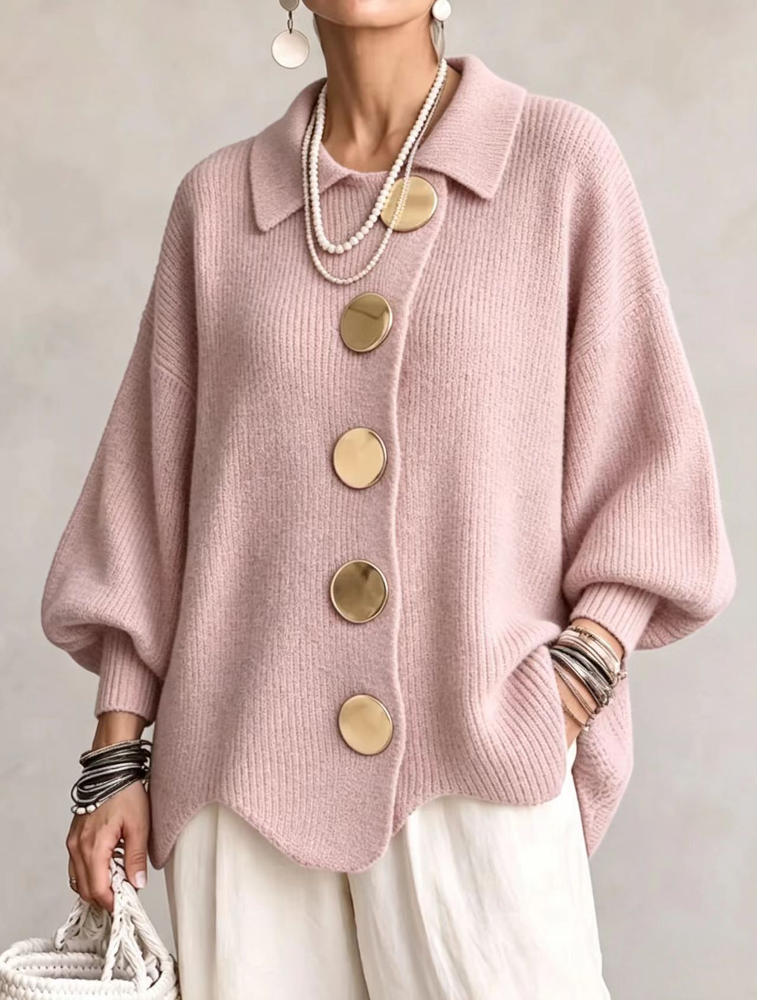 Isadora™ | Oversized Collared Cardigan With Large Metal Buttons