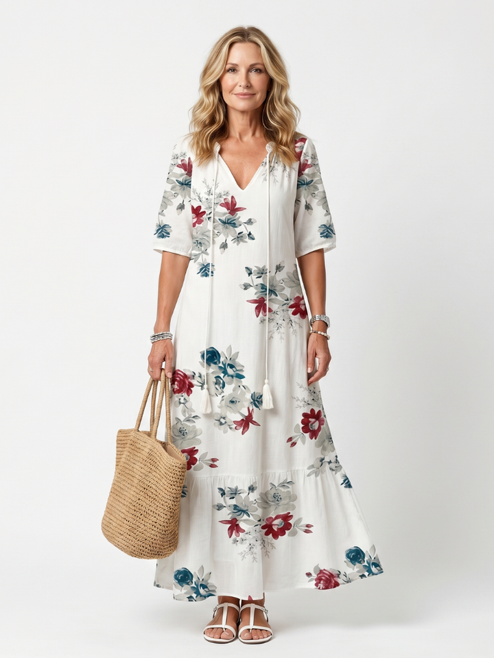 Maeva™ | Women's Floral Tassel-Tie Midi Dress