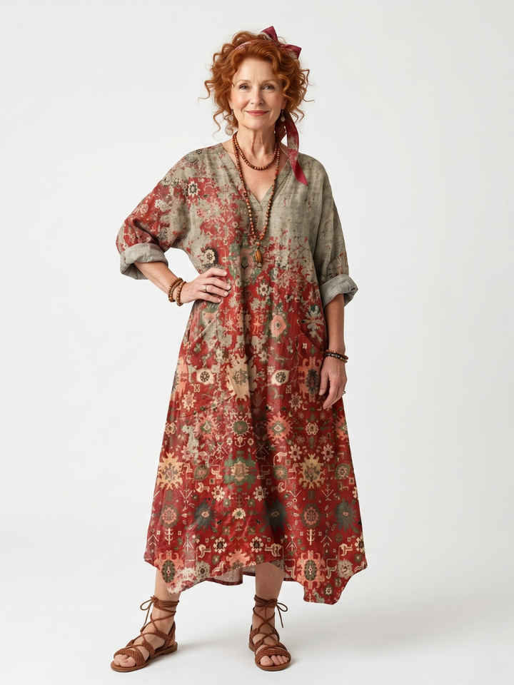 Saffron™ | Women's Mixed Pattern Oversized Pocket Midi Dress