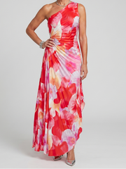 Taya | One Shoulder Pleated Bodice Midi Dress