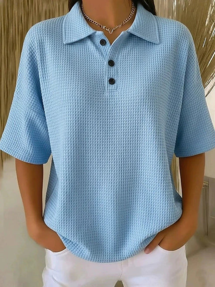 Abriella | Waffle Polo Blouse