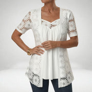 Prudence™ — White blouse with lace and short sleeves: feminine elegance