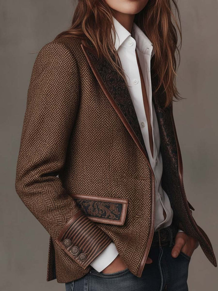 Marguerite | Printed Herringbone Panel Blazer
