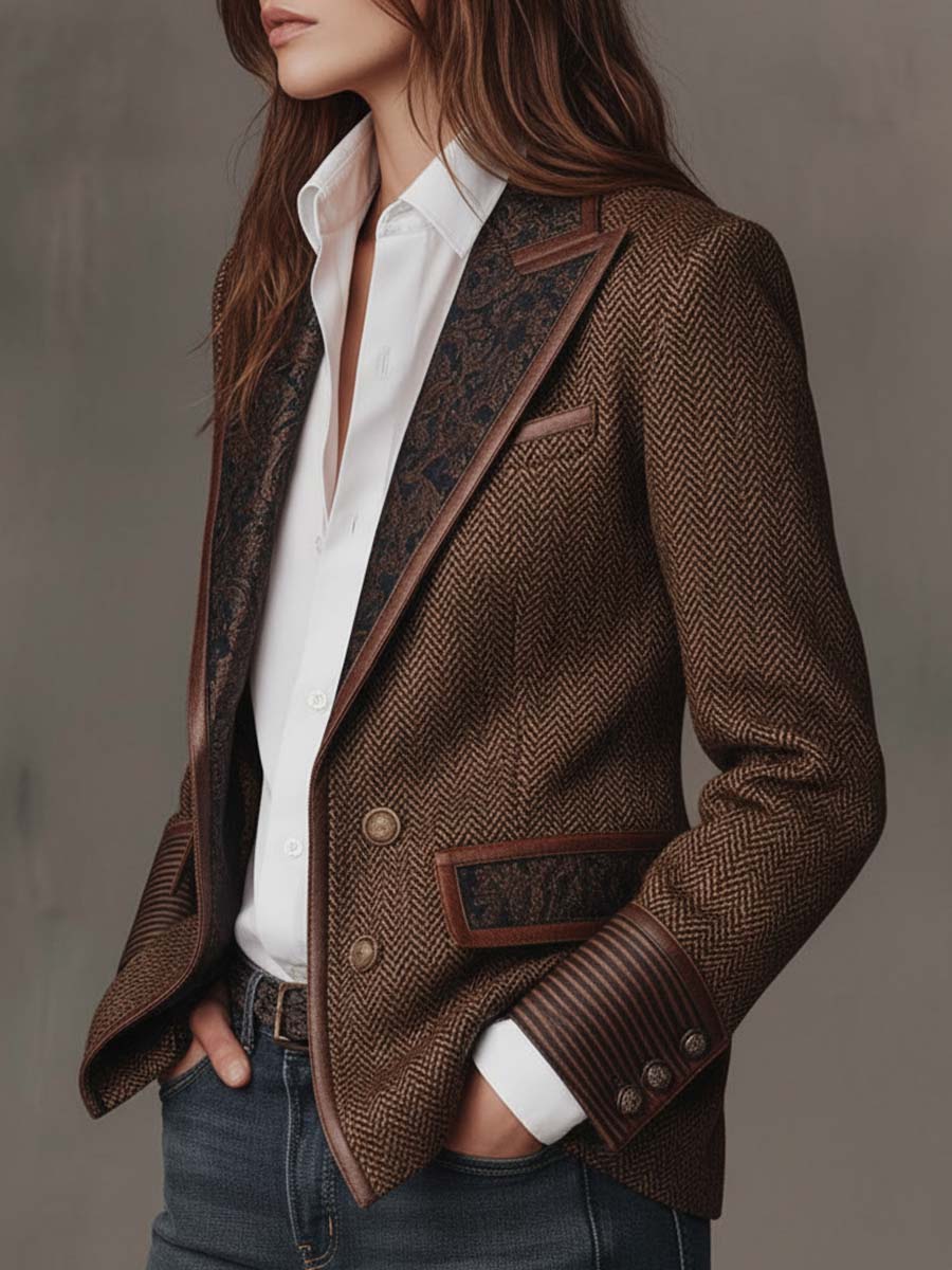 Marguerite | Printed Herringbone Panel Blazer
