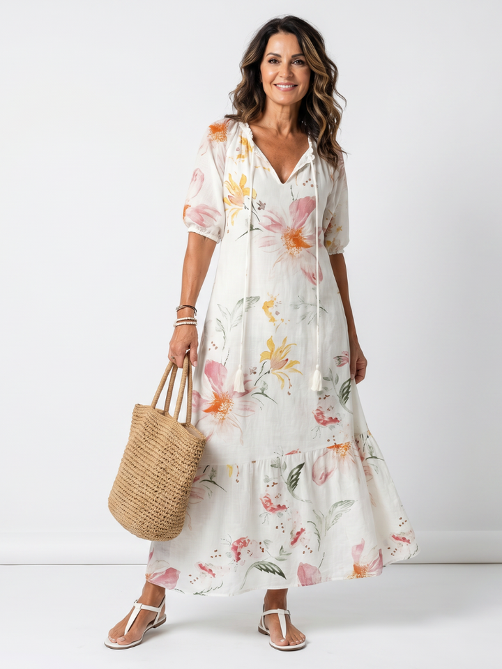 Noa™ | Women's Soft Floral Tiered Tassel Midi Dress