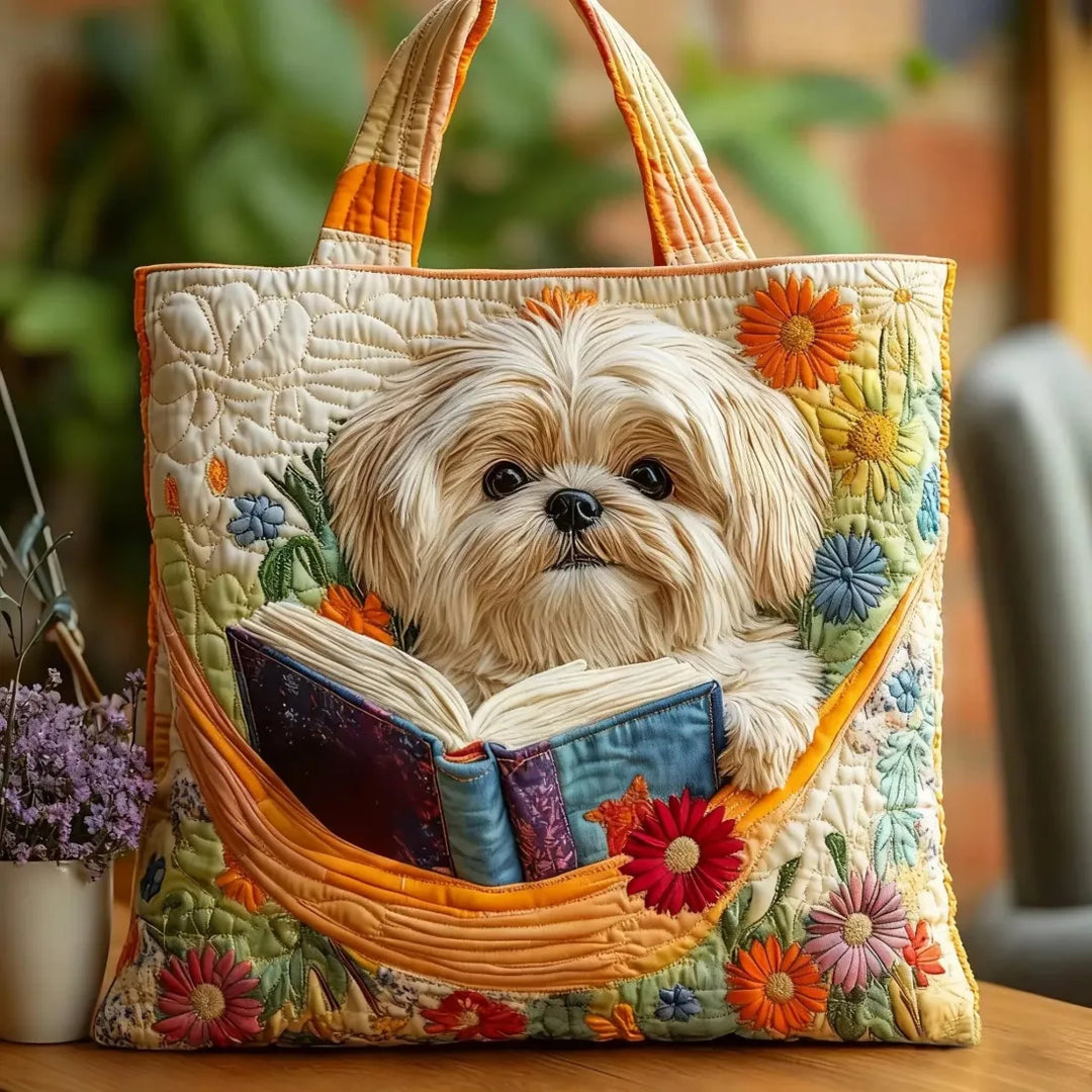 Borsa Artigianale Shih Tzu, libri e fiori – Idea Regalo