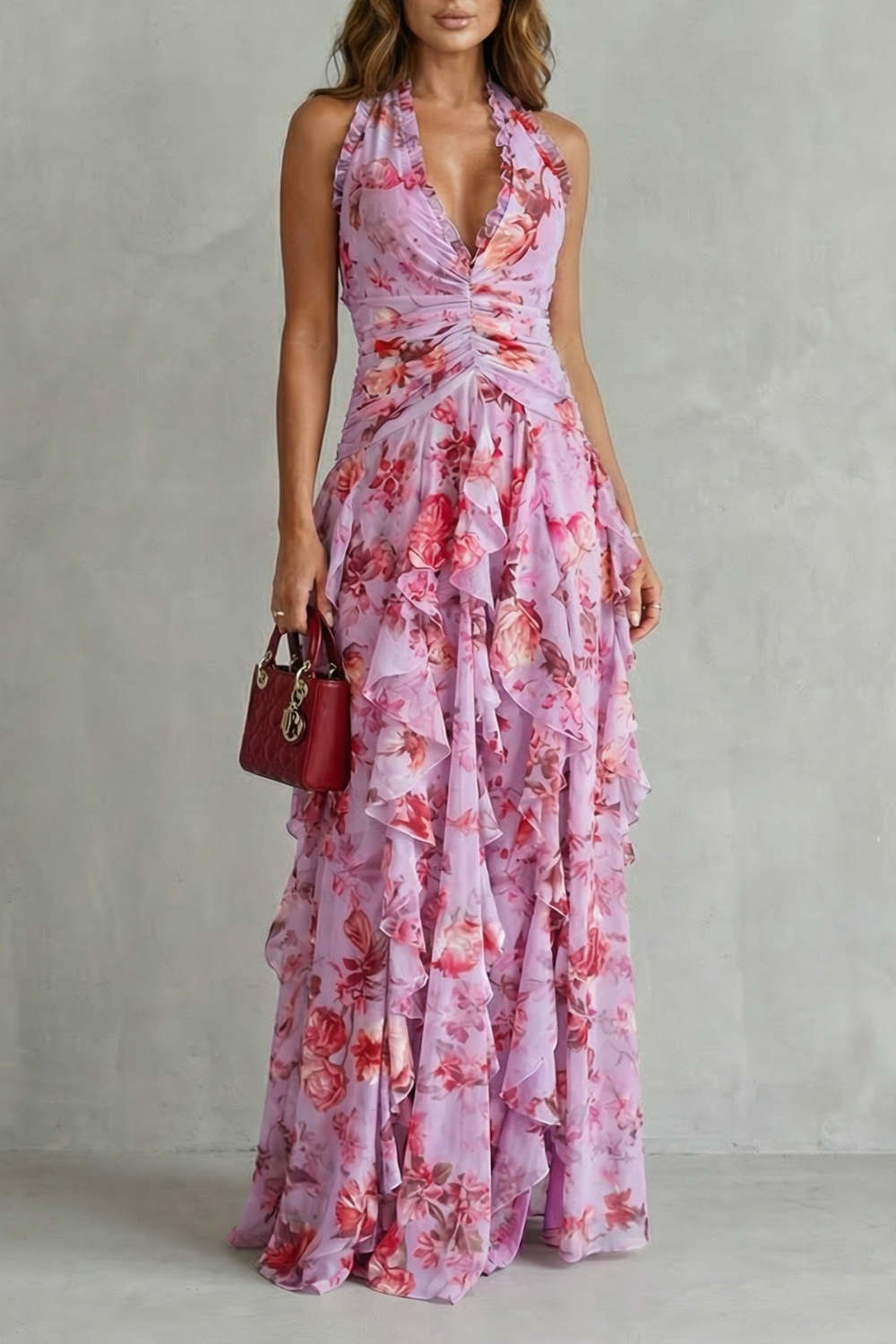 Belladina™ | Women's Halter Floral Maxi Dress