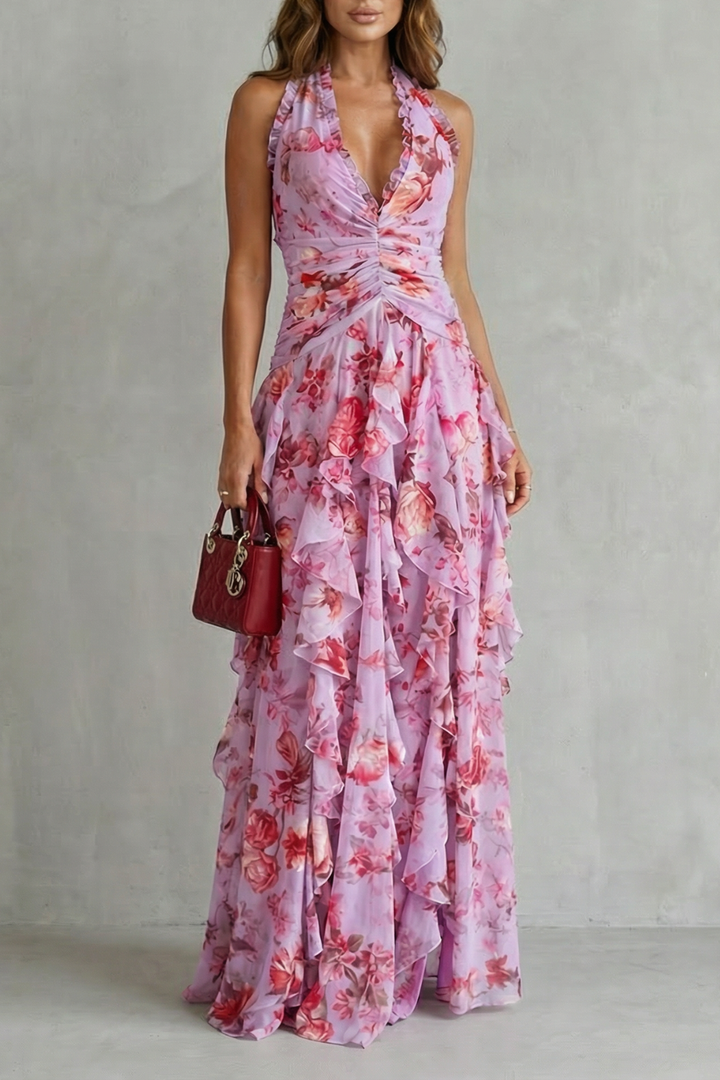 Belladina™ | Women's Halter Floral Maxi Dress