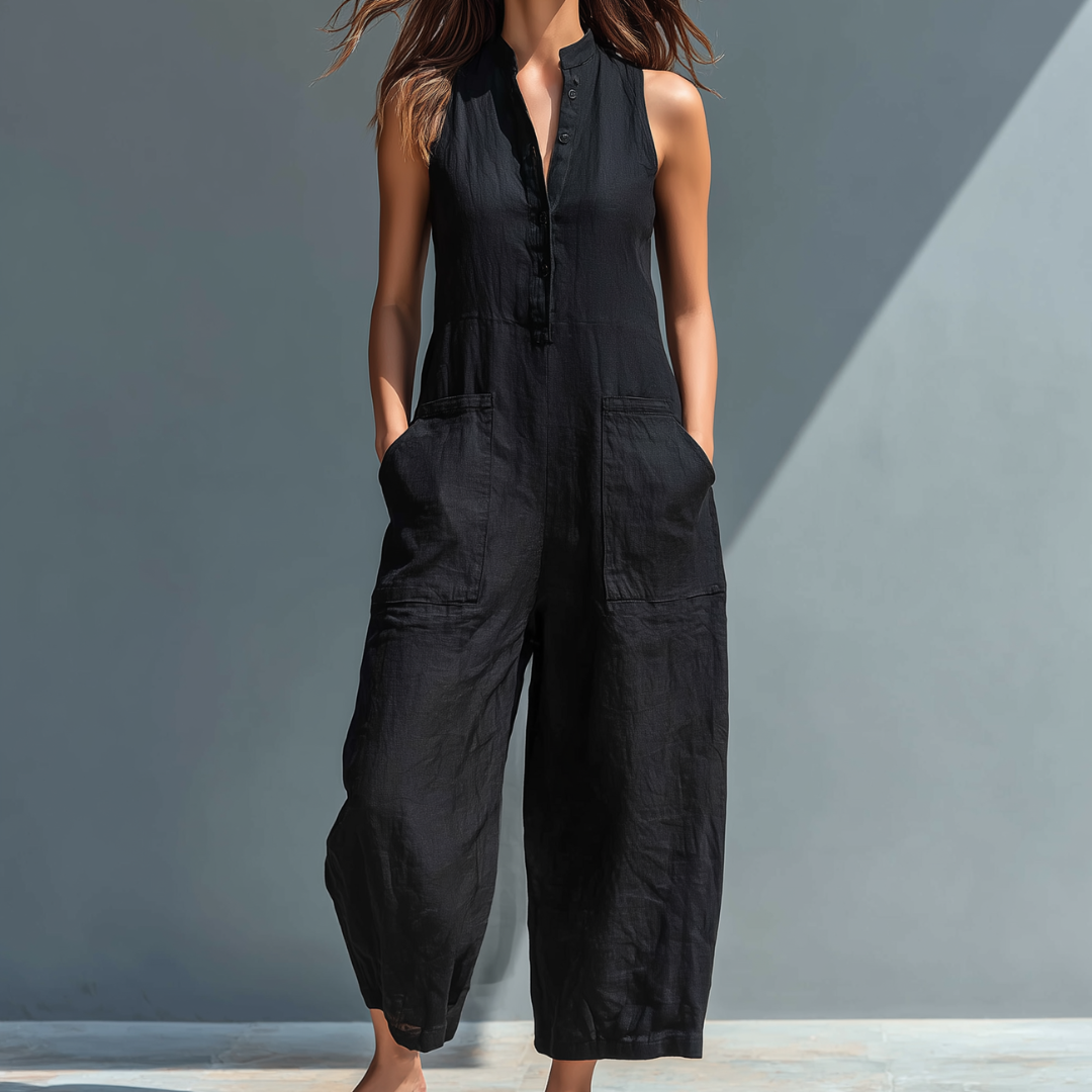 Cecelia™ | Women's Sleeveless Mandarin Collar Jumpsuit