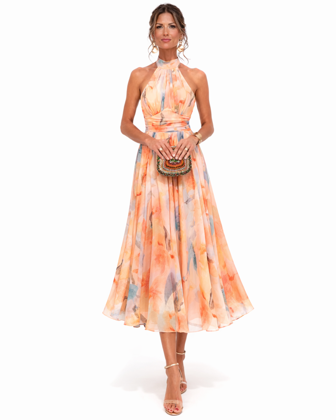 Aurora™ | Women's Halter Watercolor Print Maxi Dress