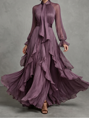 Demetria | Tie Neck Ruffle Tiered Maxi Dress