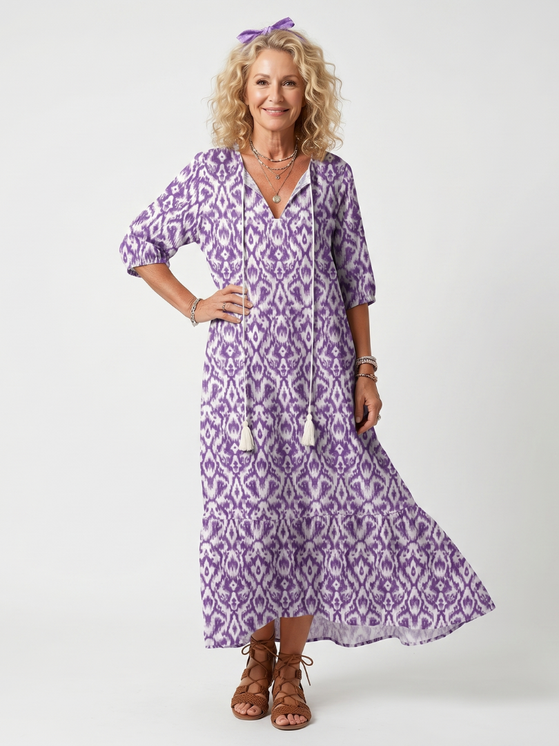 Penelope™ | Women's Printed Tassel-Tie Midi Dress