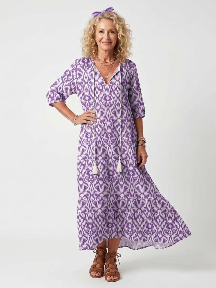 Penelope™ | Women's Printed Tassel-Tie Midi Dress