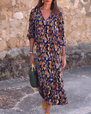 NATHALIE | RETRO PRINTED DRESS WITH V-NECK