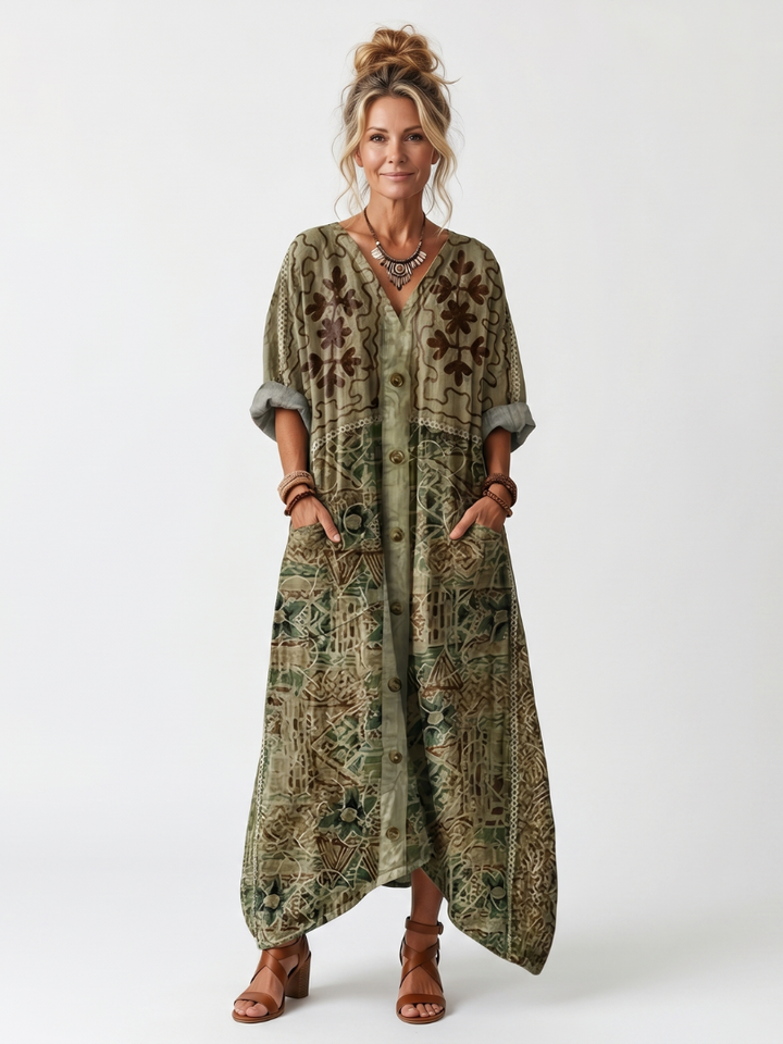 Aleta™ | Women's Button-Front Oversized Pocket Midi Dress