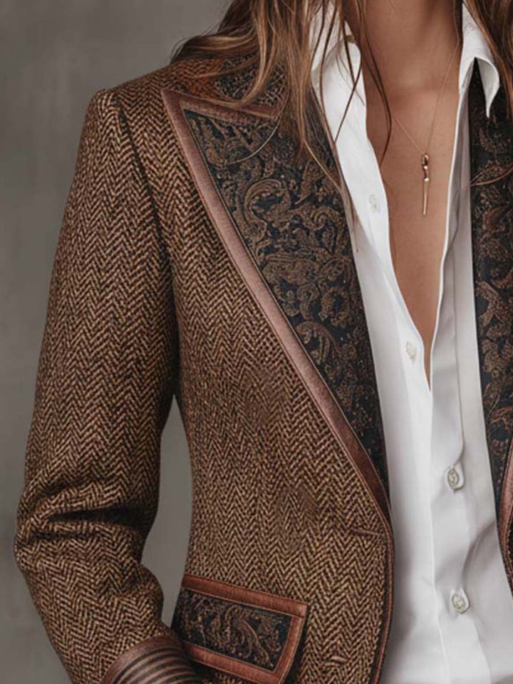 Marguerite | Printed Herringbone Panel Blazer