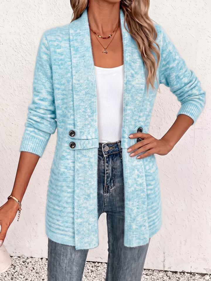 Nova™ | Aqua Ribbed Knit Button-Tab Cardigan
