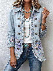 Bellamere™ | Women's Pale Blue Floral Ruffle Jacket
