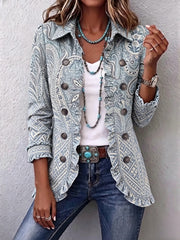 Sylvaine™ | Women's Sage Paisley Double-Breasted Jacket