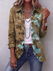 Orvelyn™ | Women's Olive Botanical Print Ruffle Jacket
