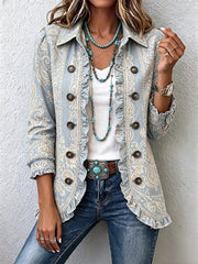 Marlisse™ | Women's Mist Blue Paisley Ruffle Jacket