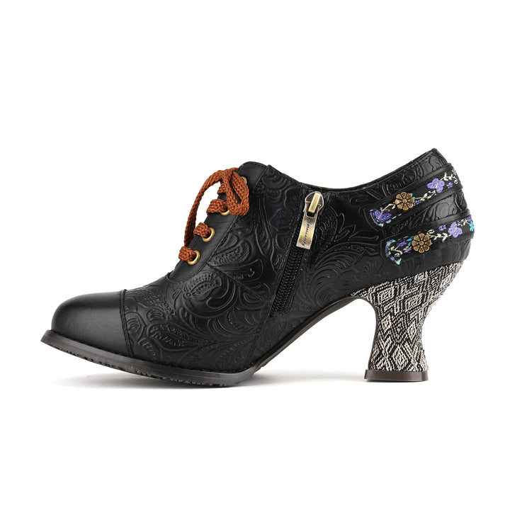 Nicolasa | Women's Floral Embossed Lace-Up Heels